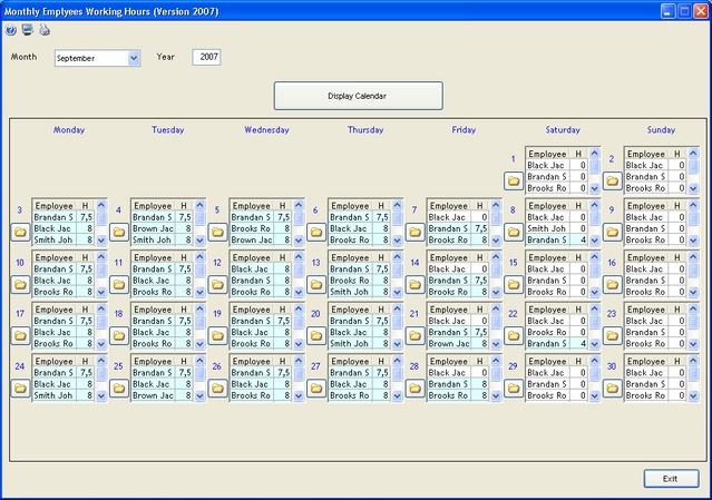 monthly staff timetables