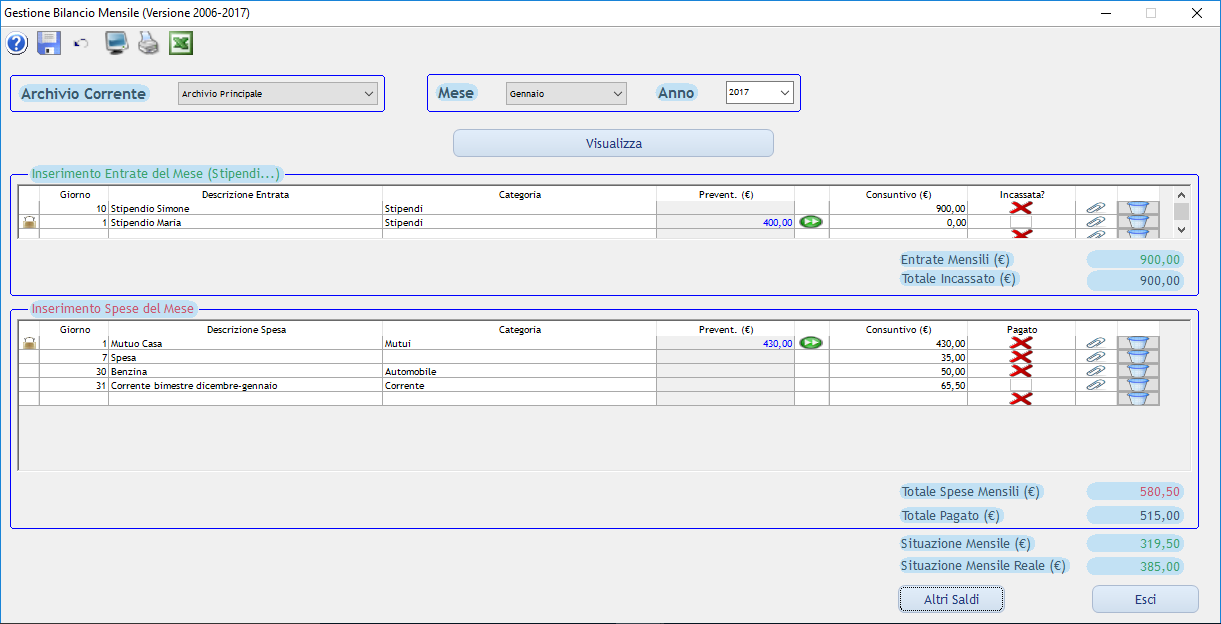 software bilancio familiare