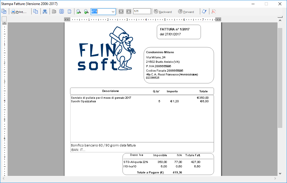 stampa fattura impresa pulizia personalizzata