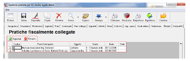 gestione pratiche collegate